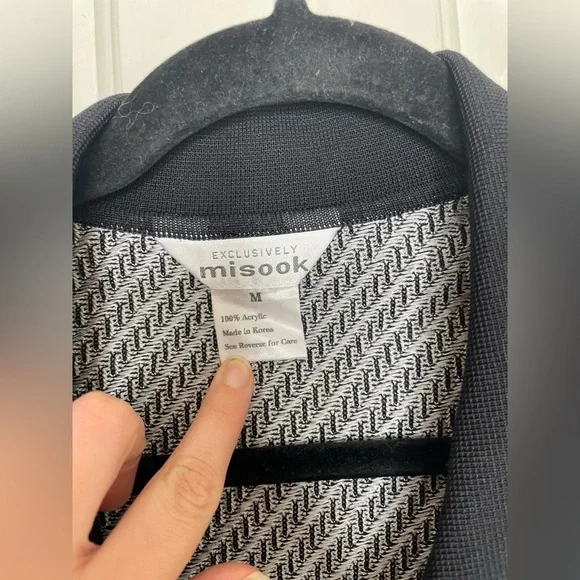 Exclusively Misook Black & White Open Front Short Sleeve Knit Cardigan M - Picture 6 of 11